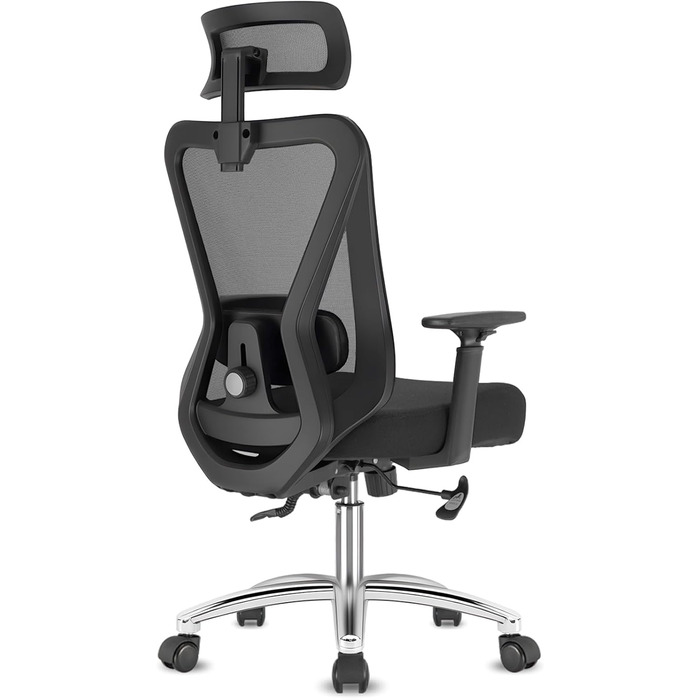 Ергономічне крісло для офісу з підголівником та підтримкою попереку, регульовані підлокітники та висота, поворотне крісло з регулюванням нахилу 90°-130° (фіксація), вантажопідйомність до 150 кг