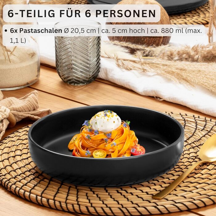 Набір посуду SÄNGER Madeira на 6 осіб: тарілки, чашки, салатники - 30 предметів, кераміка, чорний, для мікрохвильовки та посудомийної машини | VALUE COLLECTION