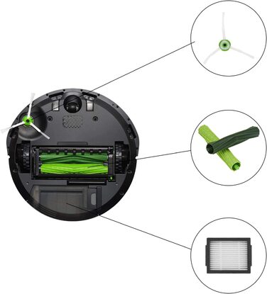 Аксесуари jajadeal для роботизованого пилососа iRobot Roomba i7 i7 / i7 Plus E5 E6 E7, комплект запасних частин з 4 гумовими щітками, 8 фільтрами HEPA, 8 бічними щітками, 1 викруткою, 1 інструментом для очищення, набір фільтрів серії I7 2