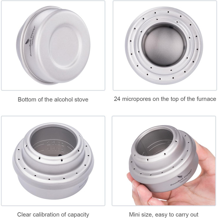 iBasingo Titan Alkoholkocher Spirit Herd з кріпленням - портативний газовий пальник для кемпінгу, пікніків та трекінгу Ti2001C
