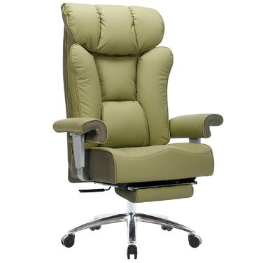 Офісний стілець Efomao XXL до 200 кг з підставкою для ніг, екошкіра, висока спинка, регульовані підлокітники, підтримка попереку, сірий