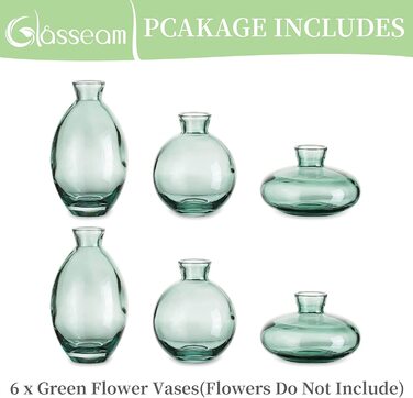 Маленькі вази для прикраси столу, вінтажна ваза ручної роботи, міні-ваза з 3 предметів, скляна ваза для квітів, сучасний набір, різна велика гладка ваза з гідропонного скла для прикраси квітів, весільного столу, вітальні (2 комплекти, зеленого кольору)