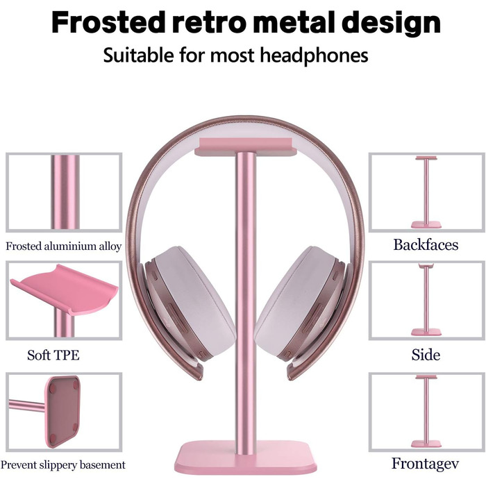 Алюмінієва підставка для навушників GEEKRIA для накладних, ігрова гарнітура, сумісна з Bose QC35, Studio3 (рожева)