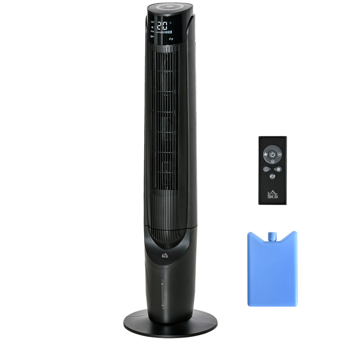 Повітряний охолоджувач HOMCOM Column Fan Tower Fan 2-в-1 - 4 режими 3 швидкості, пульт дистанційного керування, таймер, поворотний - чорний