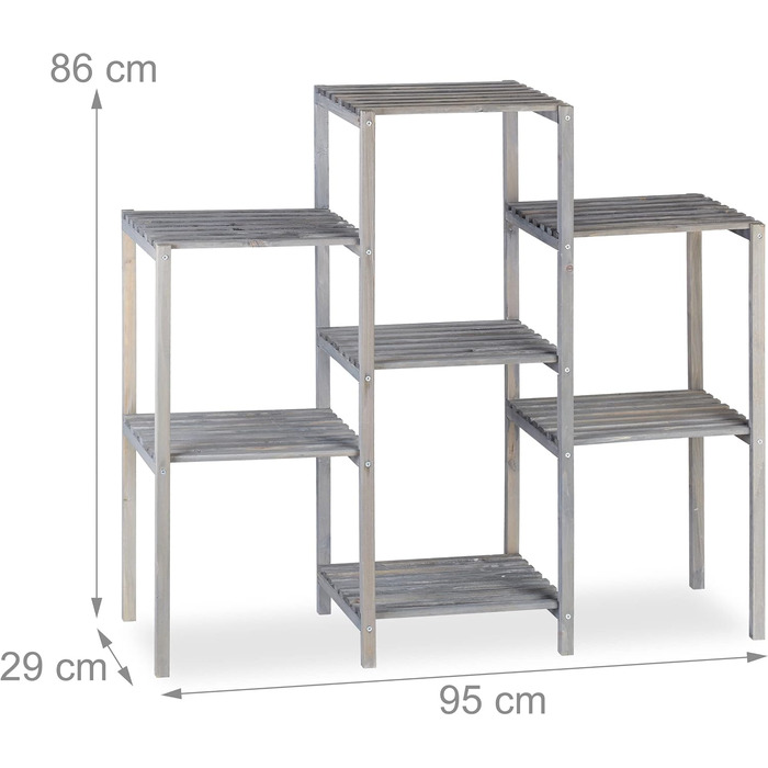 Квіткові сходи з дерева, Шеббі Шик, 7 полиць, 86x95x29 см, сірий, для внутрішнього використання