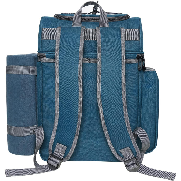 Набір для пікніка Hap Tim на 2 особи, рюкзак з тримачем для вина, флісова ковдра, набір столових приборів, ідеально для пляжу, подорожей, походів, кемпінгу, барбекю, сім'ї або як подарунок для пари (2 особи, блакитний)