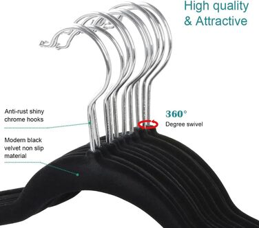 Вішалки для одягу Yaheetech 100 шт. - вішалки для костюмів, чорні, з поворотним гачком 360°