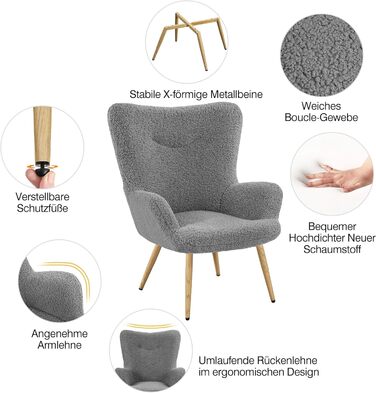 Крісло-мішок Yaheetech з поліестерним покриттям, крісло для телевізора, крісло з підлокітниками, м'яке крісло, крісло-релакс, крісло для відпочинку, біле (сіре, без пуфа)