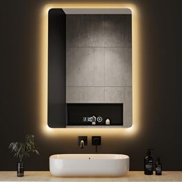 Дзеркало для ванної кімнати з підсвічуванням та годинником Boromal 50x70 см, диммер, 3 кольори світла, 2470 лм