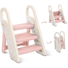 Дитячий табурет-сходинка Onasti: регульована висота, 2-3 сходинки, складна конструкція, багатофункціональний, для ванної, дитячої кімнати, кухні (зелений, рожевий)