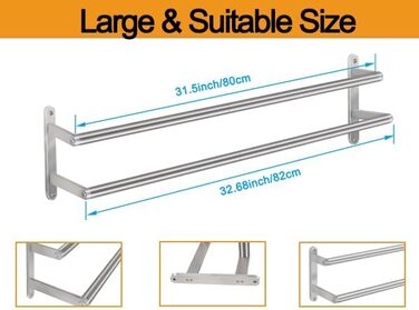 Тримач для рушників на стіну, 60 см, нержавіюча сталь, для ванної, спальні, кухні, щітковий нікель