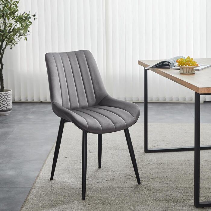 Стілець для їдальні TUKAILAI (2 шт.) з штучної шкіри, ергономічний, з металевим каркасом, до 150 кг, для кухні та вітальні, коричневий (сірий, велюр)
