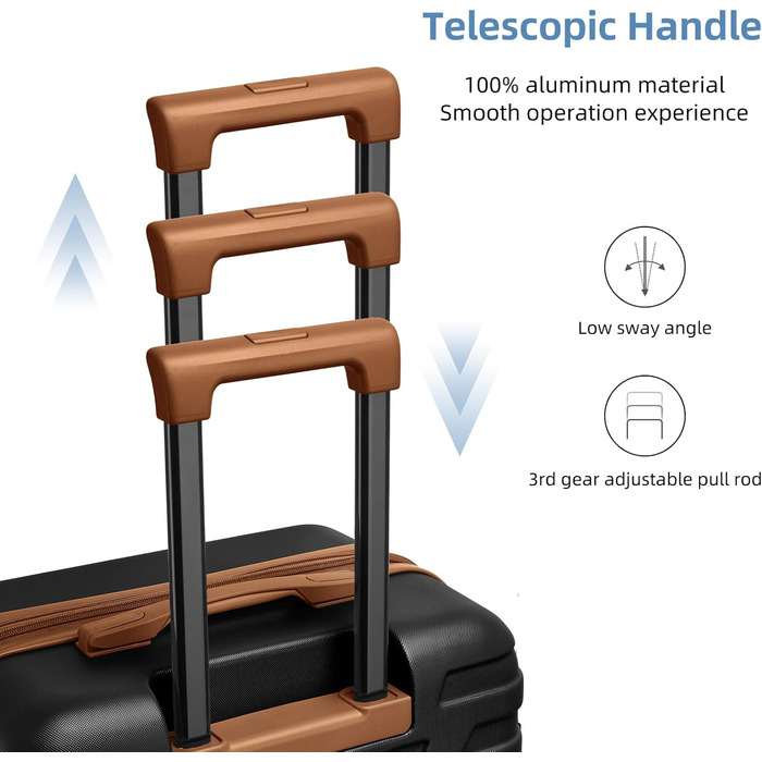Набір валіз LARVENDER 6 шт. з жорсткою обшивкою, легкий ABS, розширюваний, міцний, ручна поклажа, 4 колеса, TSA-замок, з сумкою та косметичкою, білий/коричневий