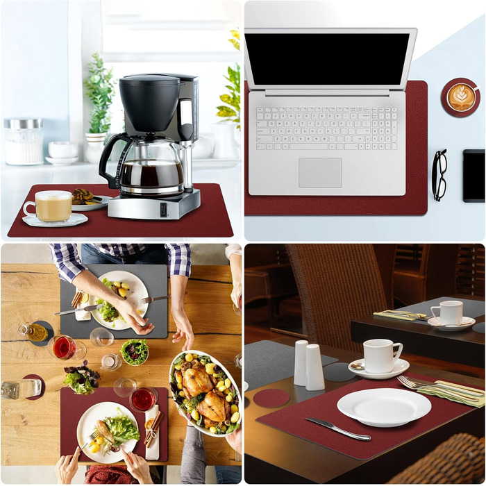 Набори підставки під тарілки, 6 шт, ефект шкіри, миючі, 43x30 см (червоний/сірий)