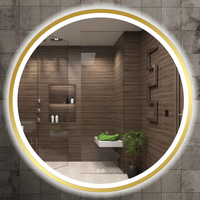 Дзеркало для ванної кімнати Home Glow LED кругле 80 см з підсвічуванням, антизапарюванням, сенсорним вимикачем та металевим каркасом, золото