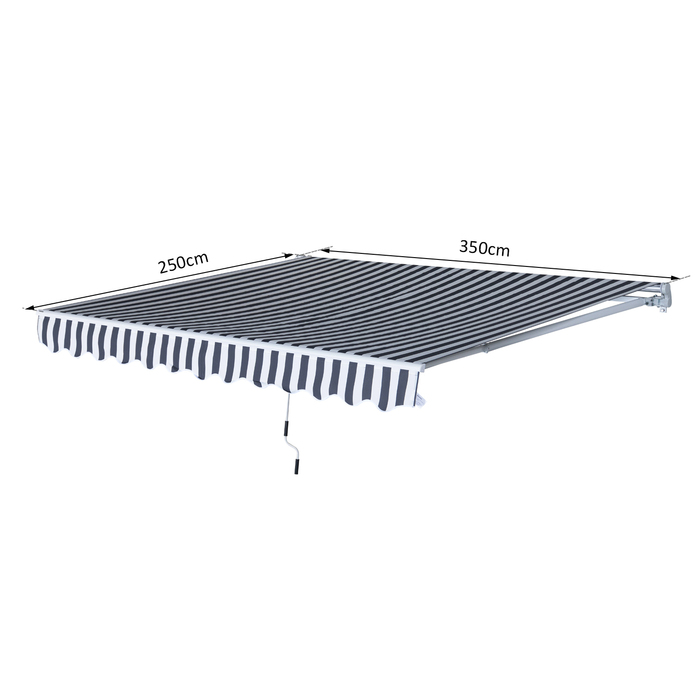 Тент Outsunny Folding Arm з ручною рукояткою 3,5x2,5 м сірий білий сонцезахисний захист з алюмінію та поліестеру для балкона патіо
