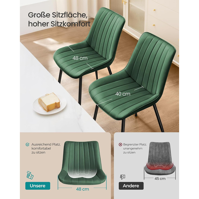 Крісло SONGMICS для їдальні та кухні, з оксамиту, до 120 кг, сталеві ніжки, вигнута спинка, чорний колір (6 шт. у наборі)