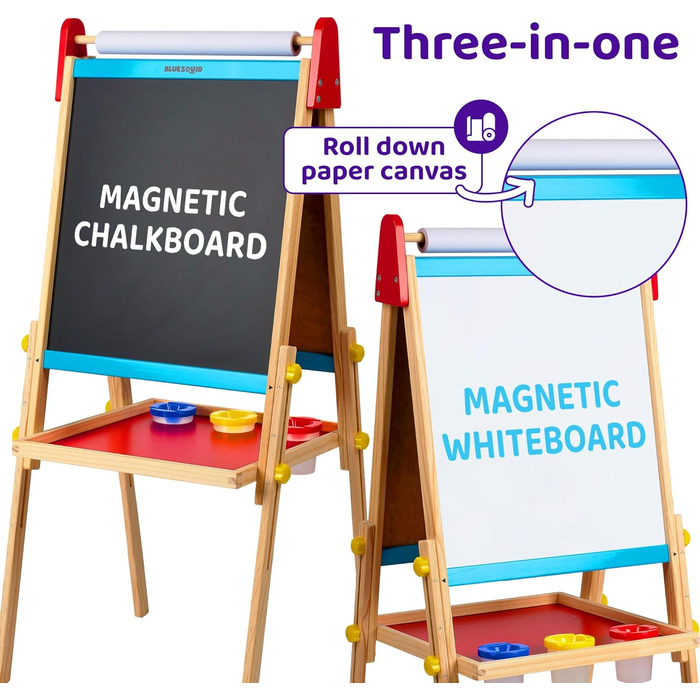 Дитяча мольберт Blue Squid Kinder Staffelei: регульована висота, двосторонній, з крейдяною та магнітною дошкою, рулоном паперу, 100+ аксесуарів, для дітей 3-12 років, преміум-якість 2025