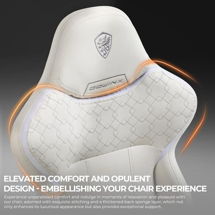Ігрове крісло Dowinx для важких людей, ергономічне, з можливістю нахилу, високою спинкою (біле)