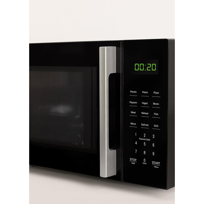 Мікрохвильова піч з грилем Microwave Studio 20 л чорна ретро-стиль, 900 Вт, LCD-дисплей, 3 програми, 9 автоматичних меню