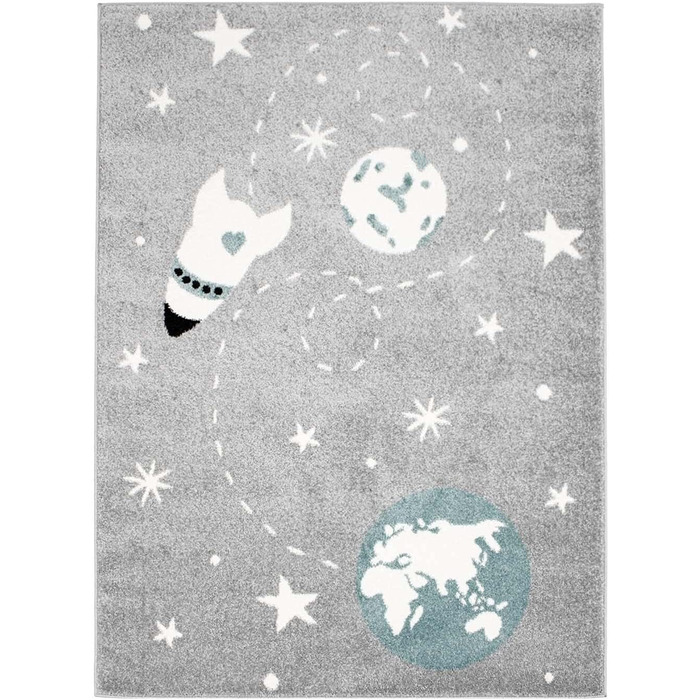 Дитячий килим Bubble Kids з плоским ворсом, зірка космічної ракети синього кольору для дитячої кімнати розмір 120x160 см (140/200 см, сірий)