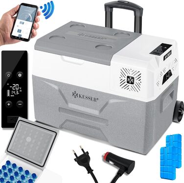 Холодильник KESSER® Kompressor 30л, -20°C, з APP-керуванням, USB, 12/24V/230V, для авто/човнів, сірий