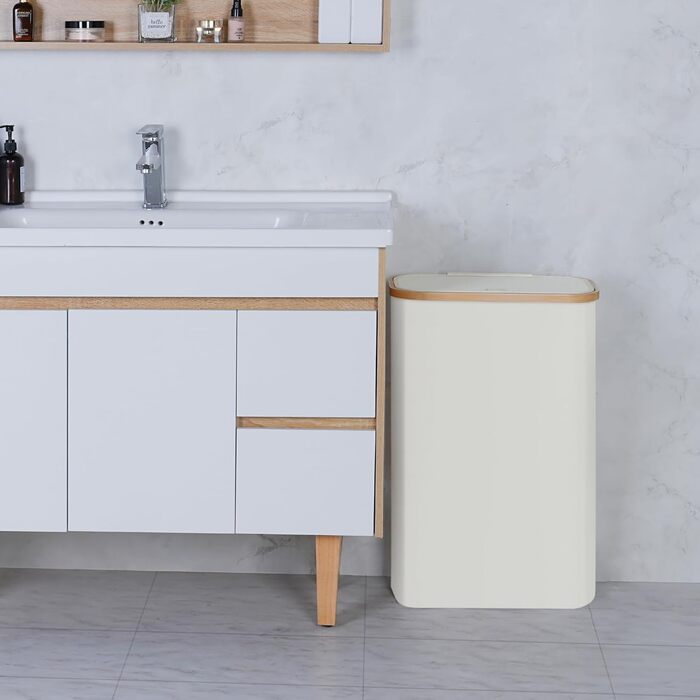 Кошик для білизни Merkisa 60 л з кришкою, високий, з бамбуковим ручками (Бежевий)