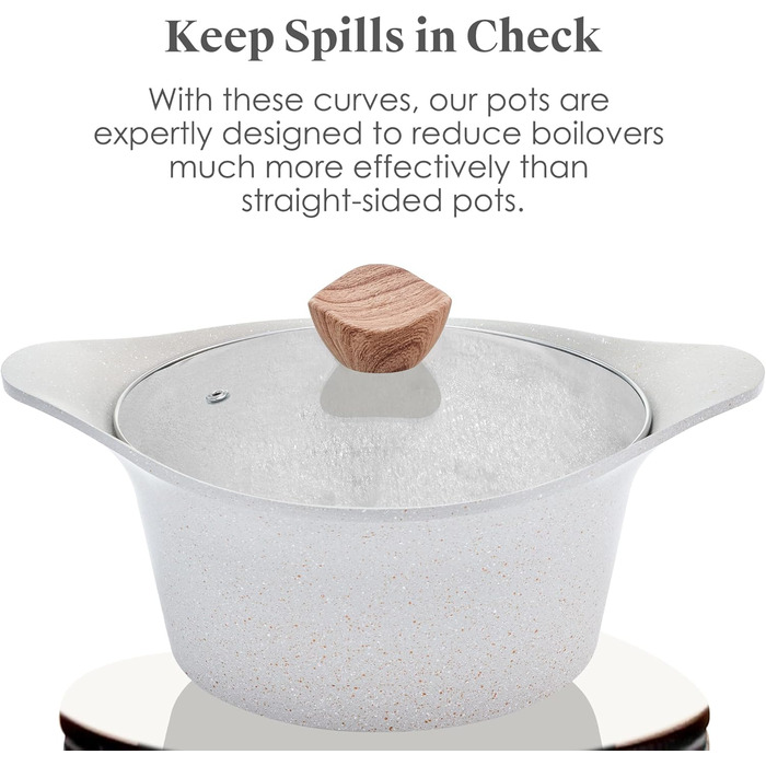 Набір каструль та сковорідок RIOVARM з індукційним дном та знімними ручками, з антипригарним покриттям (граніт), складаний, з силіконовими кришками, без PFOA. Підходить для приготування їжі на індукційних плитах.