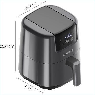 Фритюрниця Chefman 2L з гарячим повітрям - компактна, з антипригарним покриттям, для швидких та простих страв, з цифровим таймером та нагадуванням про струшування - сіра