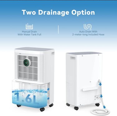 Електричний осушувач повітря 16л/24г з цифровим дисплеєм вологості, таймером 24г, безперервною подачею води, для квартири/підвалу, 16л/24г, 35㎡