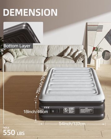 Надувна ліжко ChillSun з електричним насосом, King Size, для дому та кемпінгу, 203 x 152 см