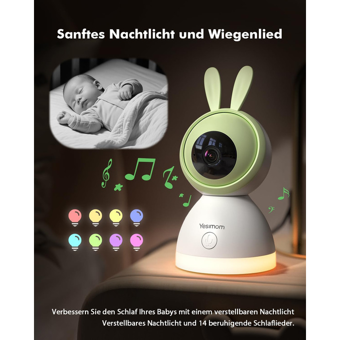 Відеоняня з камерою 1080P HD PTZ 360° та Wi-Fi: монітор для немовлят з додатком, нічним баченням, 4x Zoom, детекцією руху/звуку, двостороннім аудіо, автотрекінгом та сповіщеннями | 8SM