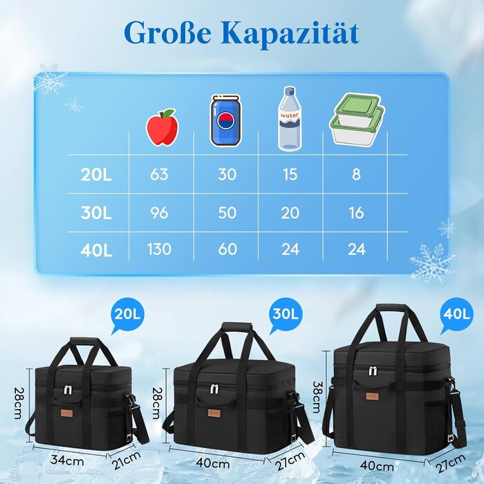 Термосумка-холодильник Lifewit 30л для пікніка, їжі та напоїв, чорна. Ізольована сумка-холодильник для роботи, кемпінгу, пляжу