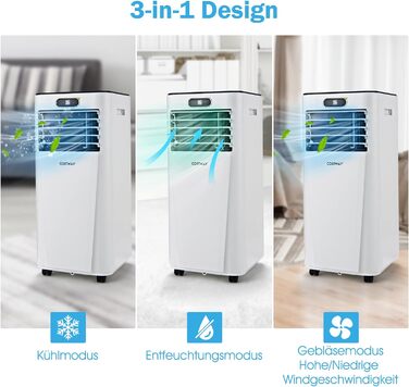 Мобільний кондиціонер COSTWAY 7000 BTU з гнучким шлангом, 2,1 кВт, охолодження 16-32℃, вентиляція з 2 швидкостями, осушення 19 л/добу, сплячий режим, для кімнат до 25 м²