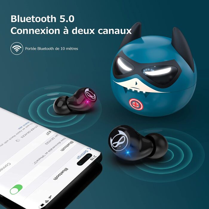 Дитячі навушники-вкладиші AMAFCE Bluetooth з мікрофоном, IPX5, HiFi, сенсорні, бездротові, Капітан Америка