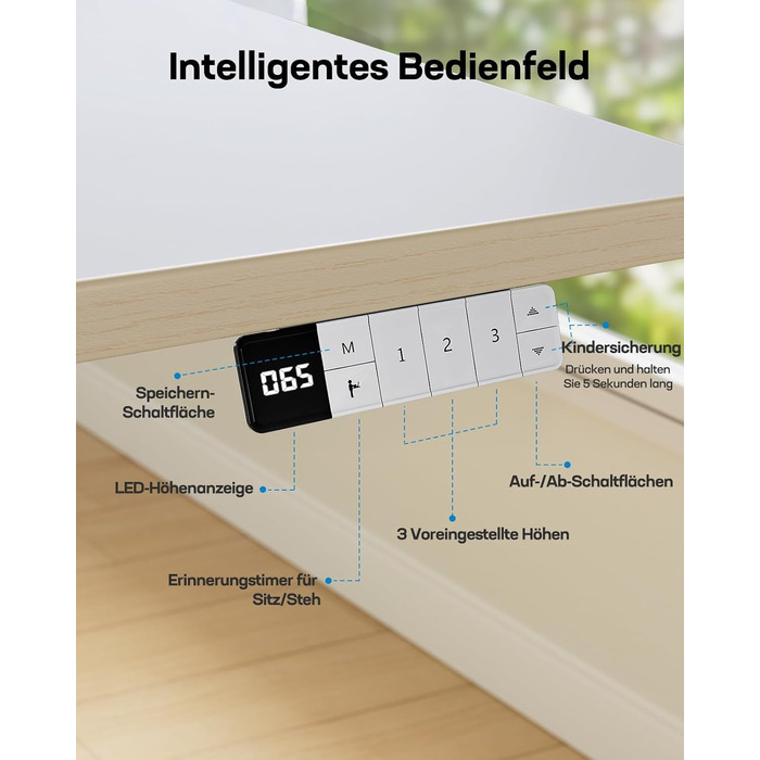 Електричний дитячий стіл HUANUO, 120 x 60 см, регулювання висоти, 3 рівня, білий