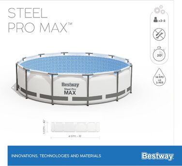 Каркасний басейн Bestway Steel Pro MAX Повний комплект з фільтруючим насосом Ø 457 x 107 см, світло-сірий, круглий