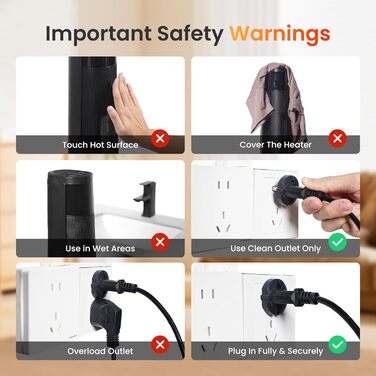 Електричний обігрівач PTC 2000W з керамічним нагрівачем, тихий, з термостатом та пультом дистанційного керування, ECO режим, 70° осциляція, 12h таймер, захист від перегріву та перекидання, чорний, 1 шт.