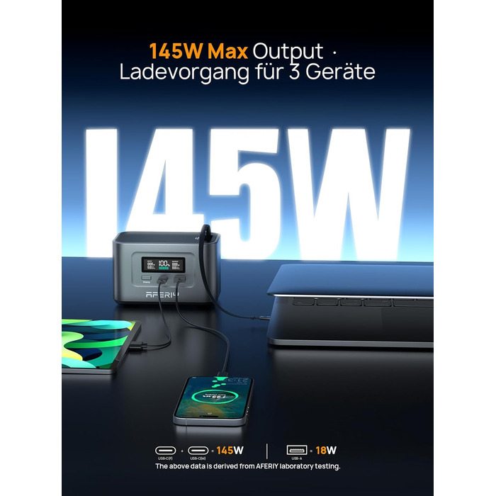 Портативна електростанція AFERIY 145W, 99,2Wh/31000mAh LiFePO4, 3 порти, захист 6-в-1, 100W сонячний генератор для кемпінгу, подорожей та надзвичайних ситуацій AF-PB010