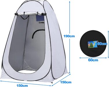 Намет-роздягальня Pop-Up для туалету, сірий, 150x150x190 см. Розкладний намет для туалету, душу, пляжу, риболовлі, кемпінгу. Водонепроникний, з UV-захистом, з сумкою для перенесення