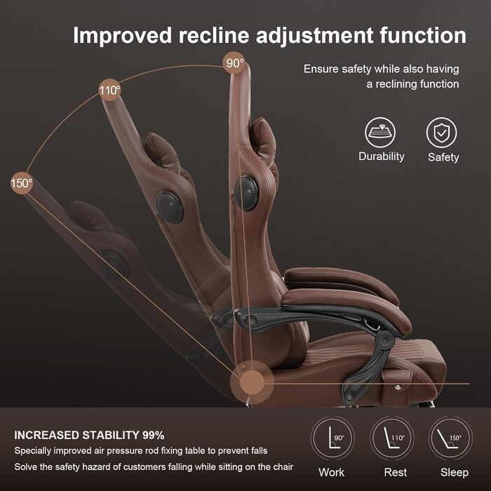 Ігровий крісло GTPLAYER з різдвяним мотивом, з підніжкою, широке сидіння, з подушкою для спини та синхронізованими підлокітниками для великих людей【Велюр】 (Коричневий)