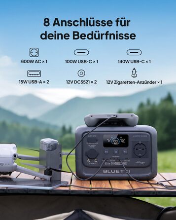 BLUETTI Elite 30 V2: Портативна електростанція 288 Wh, LFP акумулятор, 600W, Power Lifting 1500W, сонячний генератор для кемпінгу та екстрених ситуацій