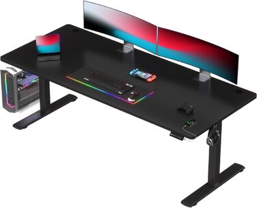 Регульований стіл Devoko з USB-роз'ємом: електричний, для роботи стоячи/сидячи, 180 x 80 см, чорний