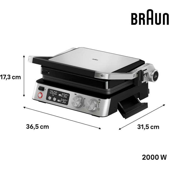 Електричний гриль Braun MultiGrill 7 CG7020: 3-в-1 (контактний гриль, BBQ, духовка), 2000W, велика площа для приготування (12 бургерів), для дому, легко миється
