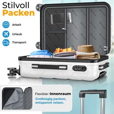 Набір валіз KESSER® 3 шт. | ABS валізи з кодовим замком, ваги для валіз та органайзер для документів | Ручна поклажа та великі валізи для подорожей та бізнесу (Snow White)