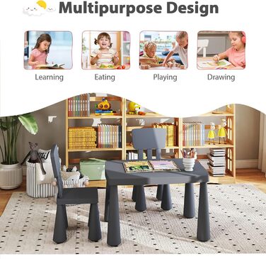 Дитячий стіл LIFEZEAL з 2 стільцями: набір меблів для дітей з пластику сірого кольору