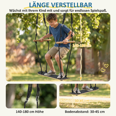 Скейтборд-гойдалка дитяча з регульованою висотою, нековзним покриттям, всепогодним тросом та ручками, чорний