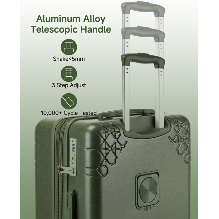 Набір валіз Sea Choice: 3 валізи з жорстким корпусом, розширювані, на 4 колесах, легкі, з TSA замком (зелений, ручна поклажа 20 дюймів)