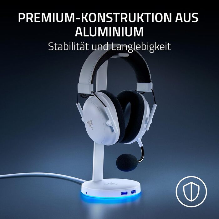Підставка для навушників Razer Base Station V2 Chroma (Mercury) з USB-хабом та RGB-підсвічуванням (7.1 Surround Sound, білий колір)