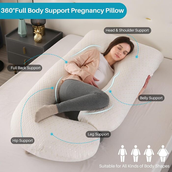 Подушка для вагітних GKXLH - J-подібна подушка для підтримки спини, живота та стегон, для комфортного сну, знімний чохол